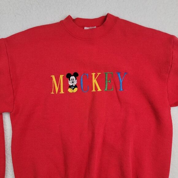 Mickey Mouse Sweatshirt VTG Embroidered Spellout Sweatshirt Large USA Crewneck - Picture 5 of 11
